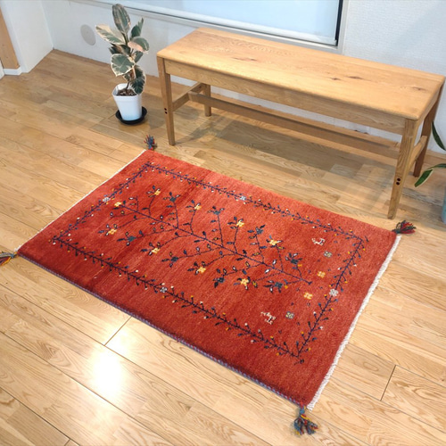 ペルシャ ギャッベ 玄関マット大 123x80cm 茜色 生命の木 ギャベ
