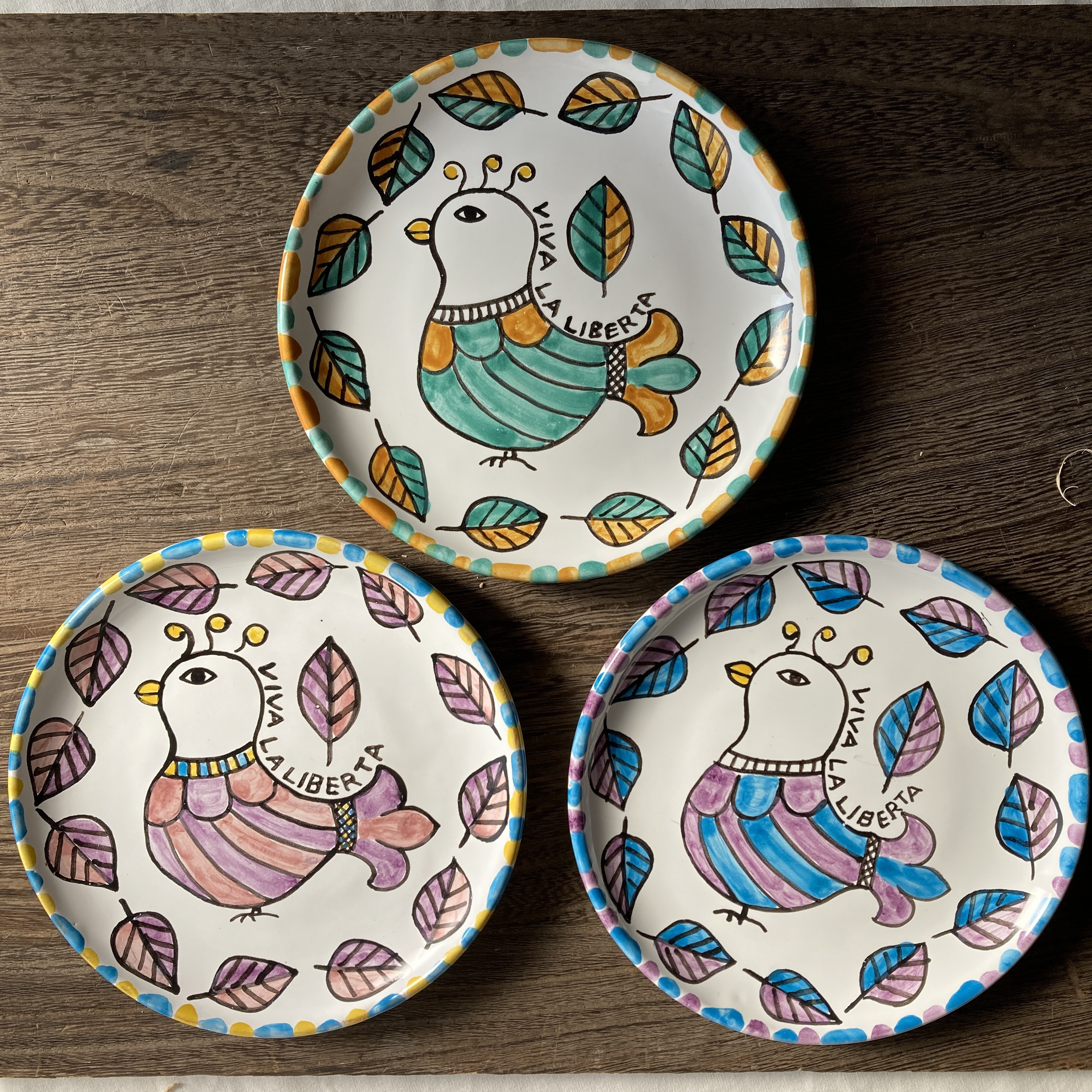 丸皿16cm CRC026 マヨリカ焼き イタリア陶器 トリ 絵皿 小皿