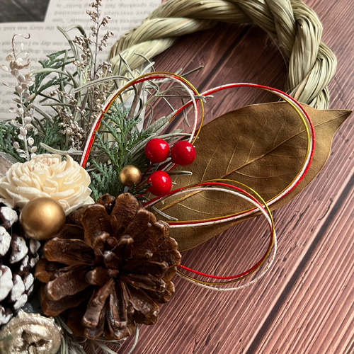 No.323ドライフラワーしめ縄リース2024 ハンドメイドお正月飾り玄関