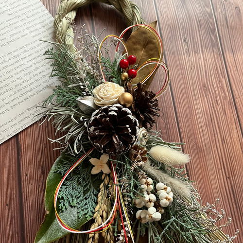 No.323ドライフラワーしめ縄リース2024 ハンドメイドお正月飾り玄関