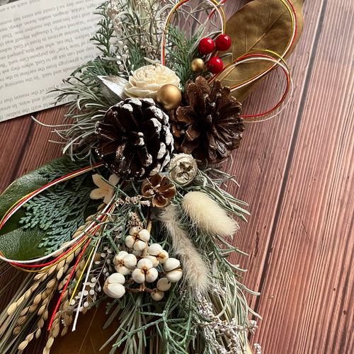No.323ドライフラワーしめ縄リース2024 ハンドメイドお正月飾り玄関