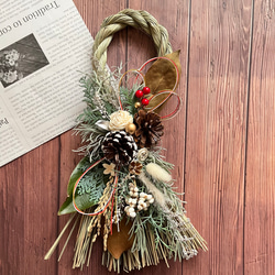 No.323ドライフラワーしめ縄リース2024 ハンドメイドお正月飾り玄関