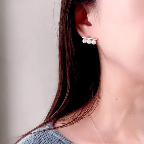 2点セット】パイプバーとパールのピアス/イヤリング/ネックレス