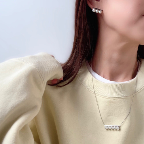 2点セット】パイプバーとパールのピアス/イヤリング/ネックレス