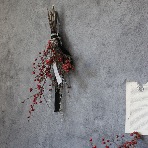 ＊ストロベリー　フェイクスワッグ swag[berry]№1 赤い実のスワッグ ＊＊ ドライフラワー クリスマス 赤