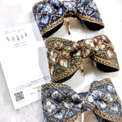 8color】大きなリボンのインド刺繍ポニーフック❁結んだ髪に