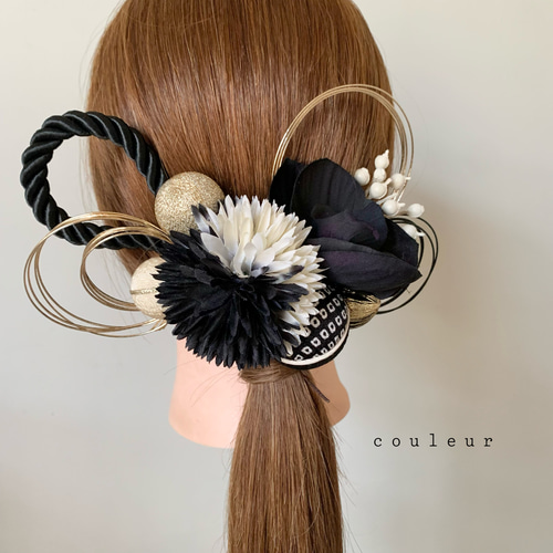 yuuuuuページ　髪飾り　簪追加 black×white 髪飾り 胡蝶蘭 玉かんざし かんざし 成人式 結婚式 卒業式