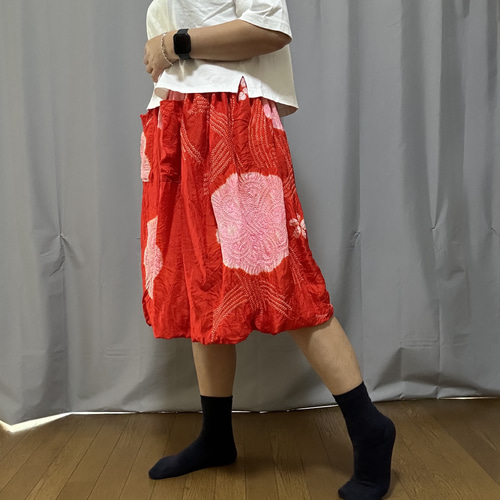 着物リメイク 縮緬兵児帯スカート 着物リメイクならアトリエ・フィル｜ボトムス・ジャンスカ