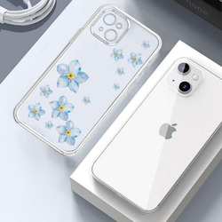 iPhone スマホケース ブルーの花 スマホカバー クリア iPhoneSE/iPhone12mini/iPhoneX 3枚目の画像