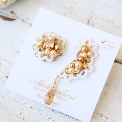 Jewel Magnolia ゴールド】タティングレースイヤーカフ ビジュー