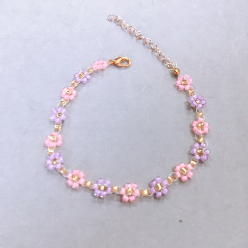 ビーズブレスレット 紫 パープル ピンク ビーズアクセサリー フラワー