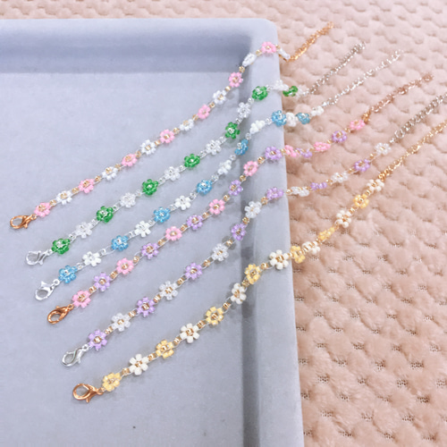ビーズブレスレット 紫 パープル ピンク ビーズアクセサリー フラワー