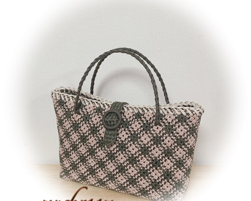 ちかこ クラフトバンド 切替チェックのかごバッグ4点 ちかこ クラフト