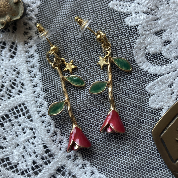 earringNo.140 薔薇一輪 2枚目の画像