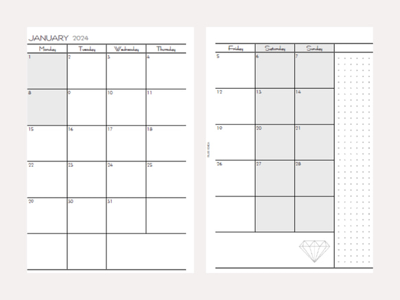 【バイブル/A5】2024 マンスリー　Ver.4　見開き1ヶ月　手帳リフィル 1枚目の画像