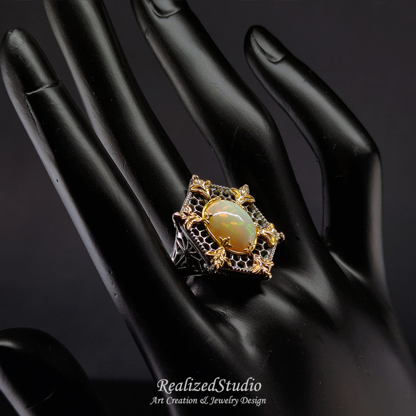 宮廷雪花 | 鏤空蕾絲風格封章型戒指 - 蛋白石.14K黃金.925純銀 第9張的照片