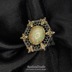 宮廷雪花 | 鏤空蕾絲風格封章型戒指 - 蛋白石.14K黃金.925純銀 第3張的照片