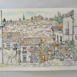 アンダルシアの白い町アンテケラ（スペイン、白い町、原画、透明水彩） 4枚目の画像