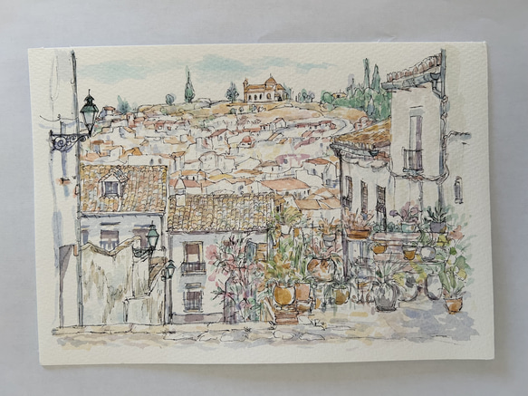 アンダルシアの白い町アンテケラ（スペイン、白い町、原画、透明水彩） 4枚目の画像
