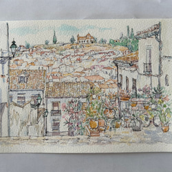 アンダルシアの白い町アンテケラ（スペイン、白い町、原画、透明水彩） 1枚目の画像