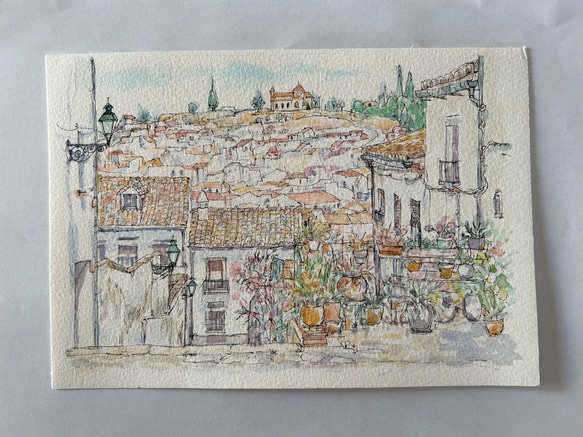 アンダルシアの白い町アンテケラ（スペイン、白い町、原画、透明水彩） 1枚目の画像