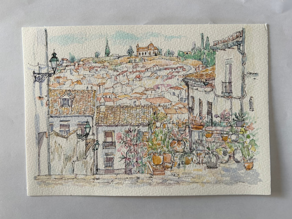 アンダルシアの白い町アンテケラ（スペイン、白い町、原画、透明水彩） 6枚目の画像