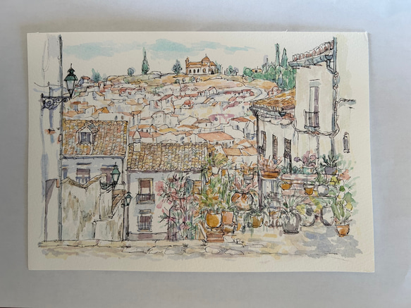 アンダルシアの白い町アンテケラ（スペイン、白い町、原画、透明水彩） 7枚目の画像