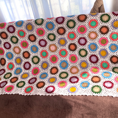 ハンドメイド 手編み かぎ針編み お花モチーフ ブランケット