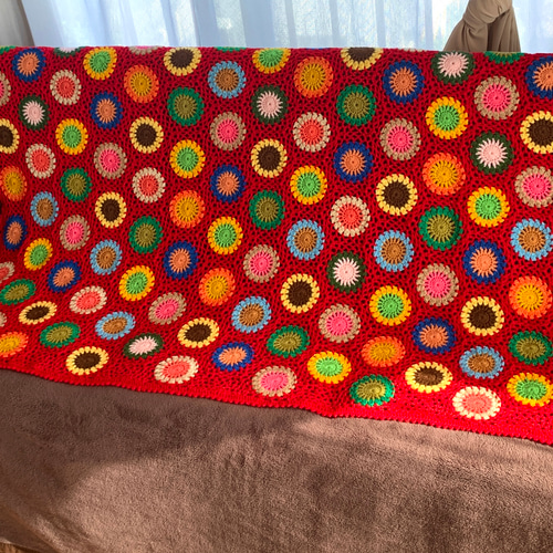ハンドメイド 手編み かぎ針編み お花モチーフ ブランケット