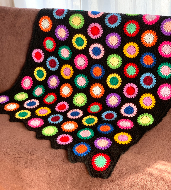 ハンドメイド 手編み かぎ針編み お花モチーフ ブランケット