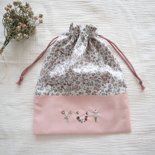 大人気リバティ♡お名前刺繍の巾着袋 給食袋 fleur de coton 通販