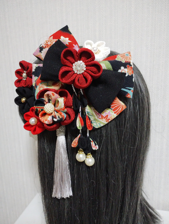 髪飾り 髪飾り黒 髪飾りえんじ リボン 成人式髪飾り 卒業式髪飾り  