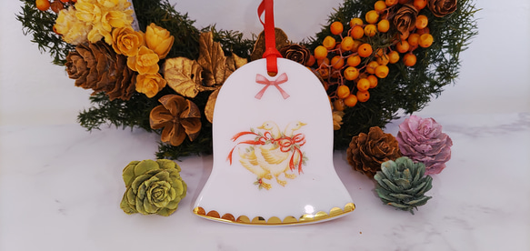 【美品】ITALY　鳩　蝶々　ホワイト　ゴールド　陶器製　クリスマス　置物 0_b9b6e2cead7efe7af770fbcc7eb5