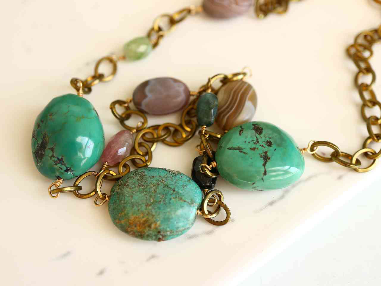 12月誕生石＊ヴィンテージ＊ターコイズ＊真鍮ネックレス