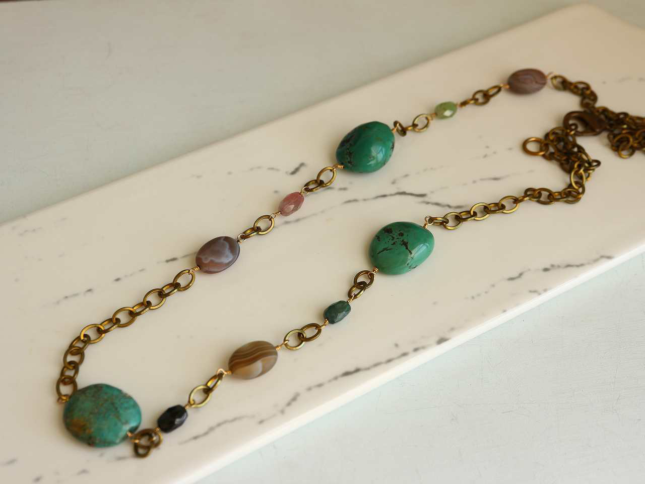 12月誕生石＊ヴィンテージ＊ターコイズ＊真鍮ネックレス