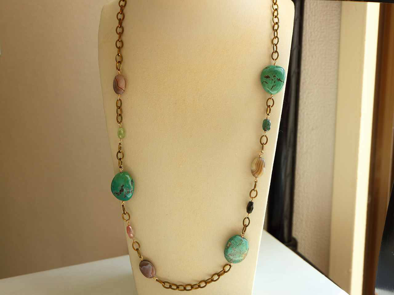 12月誕生石＊ヴィンテージ＊ターコイズ＊真鍮ネックレス