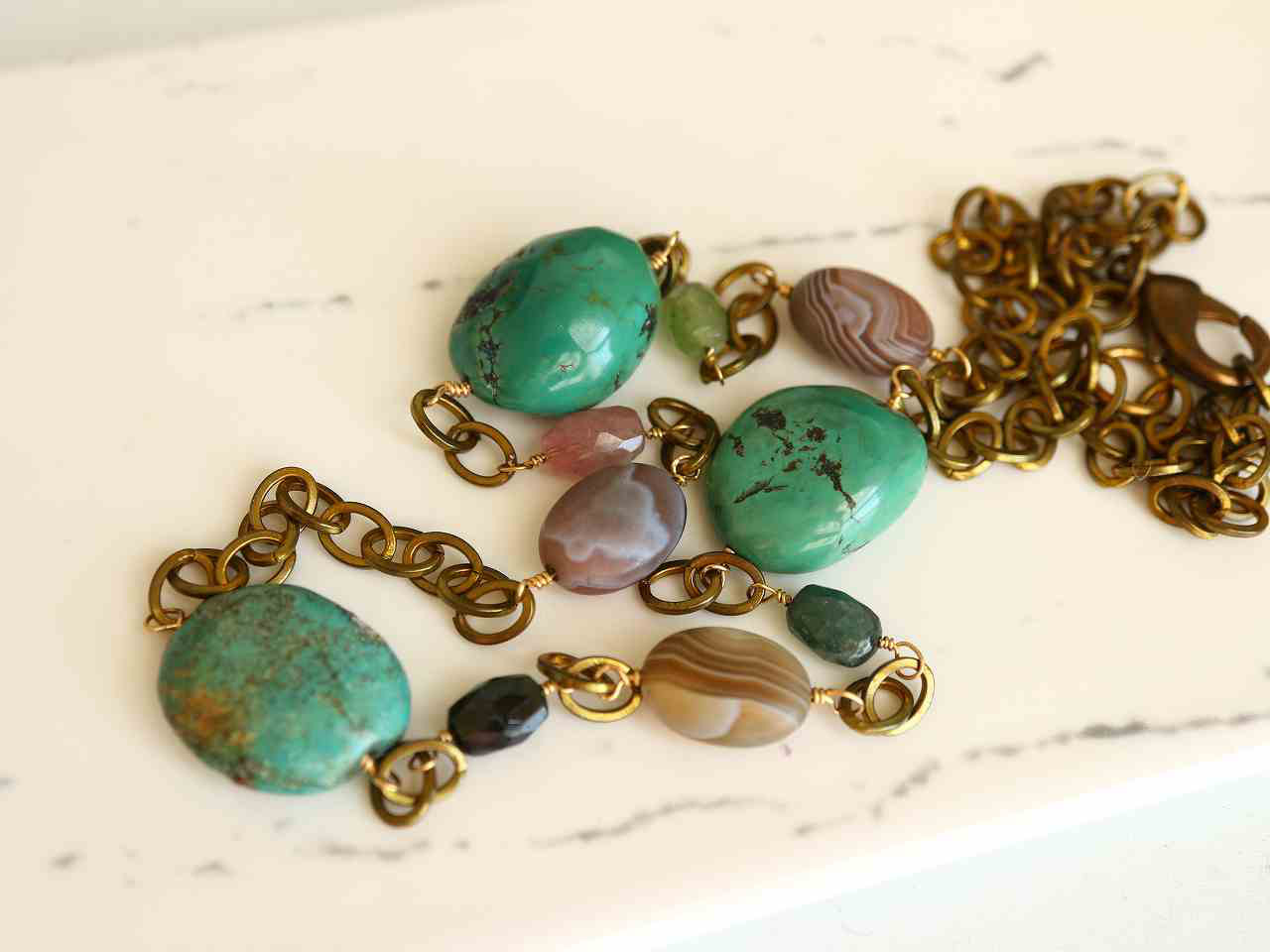 12月誕生石＊ヴィンテージ＊ターコイズ＊真鍮ネックレス