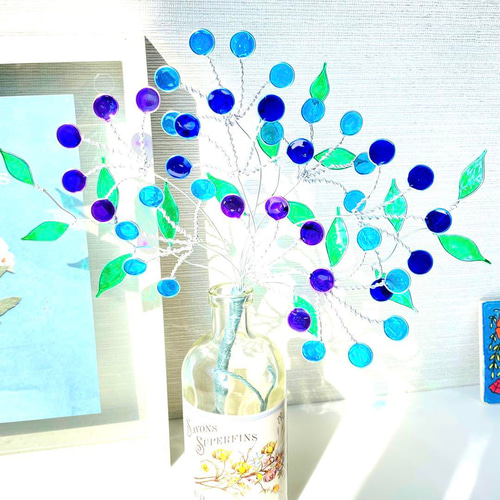 ワイヤークラフト ブルーフラワー レジン 北欧風 ガラス絵の具