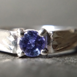 タンザナイト　天然石　誕生石　１２月　リング　指輪　一点物　金属アレルギー対応　青紫　手彫り　唐草　植物　ギフト　シルバ 1枚目の画像