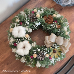 コットンフラワーとかすみ草のXmasリース リース flower32n 通販