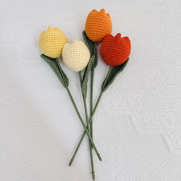 4本 チューリップ かぎ針編み 枯れない花 ブーケ 編みぐる あみぐるみ