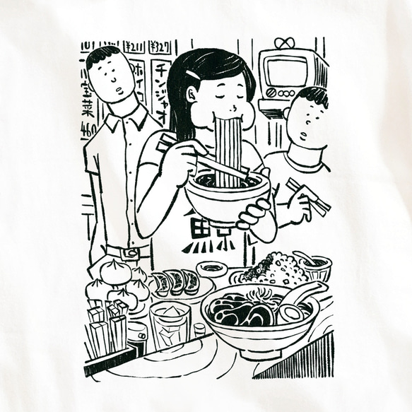 長袖 Tシャツ 『もりもり食べる子』 男女兼用 ロンT ラーメン 大食い クジラ 2枚目の画像