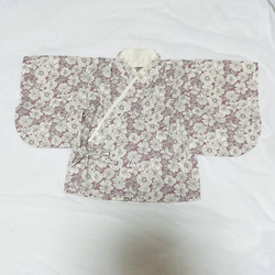 ベビー袴　ハンドメイド　ベビー着物　スモーキーピンク　アイボリー　花柄　60 70 80サイズ 4枚目の画像