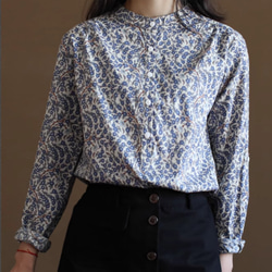 秋色、コットンシャツ　100％綿. ブラウス　S-XL　ブルー 6枚目の画像
