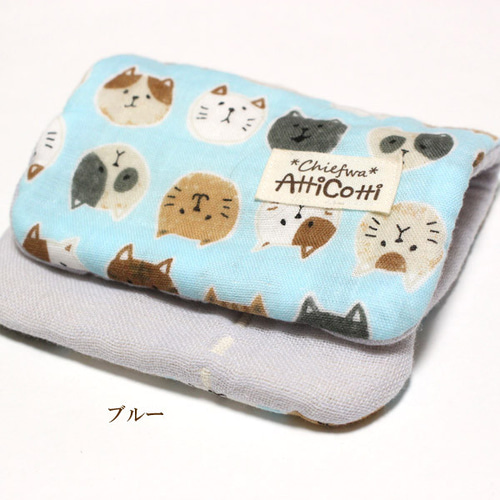 8重 ガーゼハンカチ ネコ 顔 ねこ ハンドメイド 小さいハンカチ
