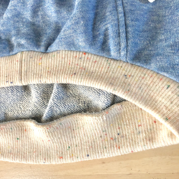 杢ライトブルーのシンプルラグラン　カラフルネップのリブ　ミニ裏毛　フレンチブルドッグ 5枚目の画像
