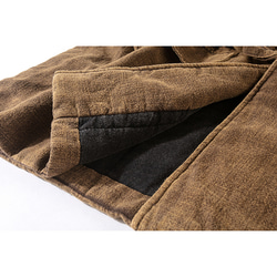 中綿ジャケット　ウエストに紐付き　暖かいジャケット　風合いありサンドウォッシュ綿麻生地ジャケット　ブラウン　L289BR 8枚目の画像
