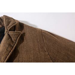 中綿ジャケット　ウエストに紐付き　暖かいジャケット　風合いありサンドウォッシュ綿麻生地ジャケット　ブラウン　L289BR 4枚目の画像