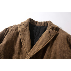 中綿ジャケット　ウエストに紐付き　暖かいジャケット　風合いありサンドウォッシュ綿麻生地ジャケット　ブラウン　L289BR 3枚目の画像