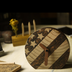 圓木原木美國國旗座鐘 手繪 靜音 仿鍛造 桌上座鐘 時鐘 clock 第1張的照片